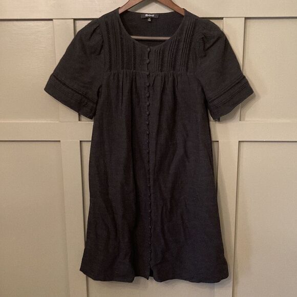 MADEWELL Pleated Button Front Peasant Shift Dress Black Size XS - Picture 5 of 11
